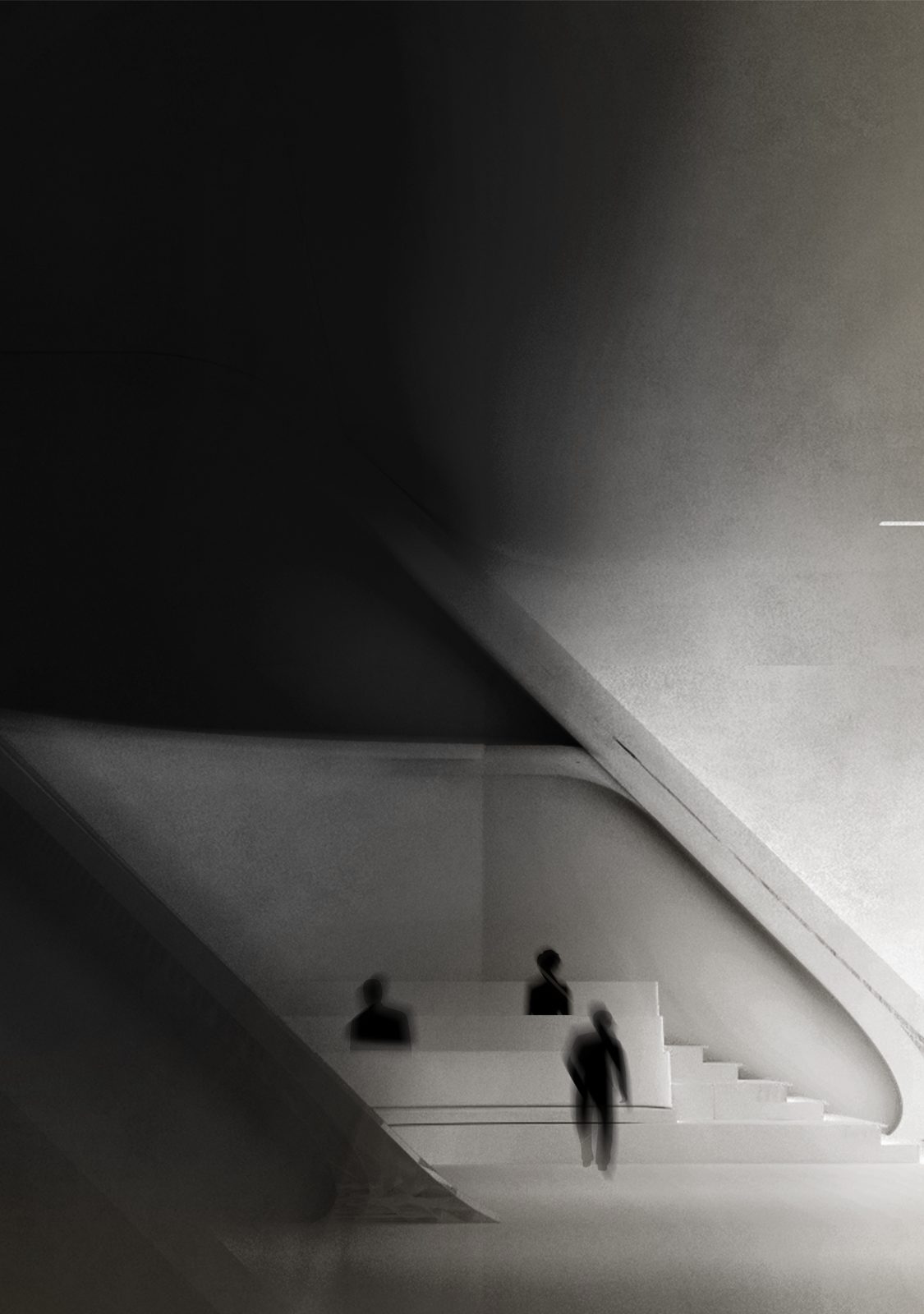 Figures on a concrete stair