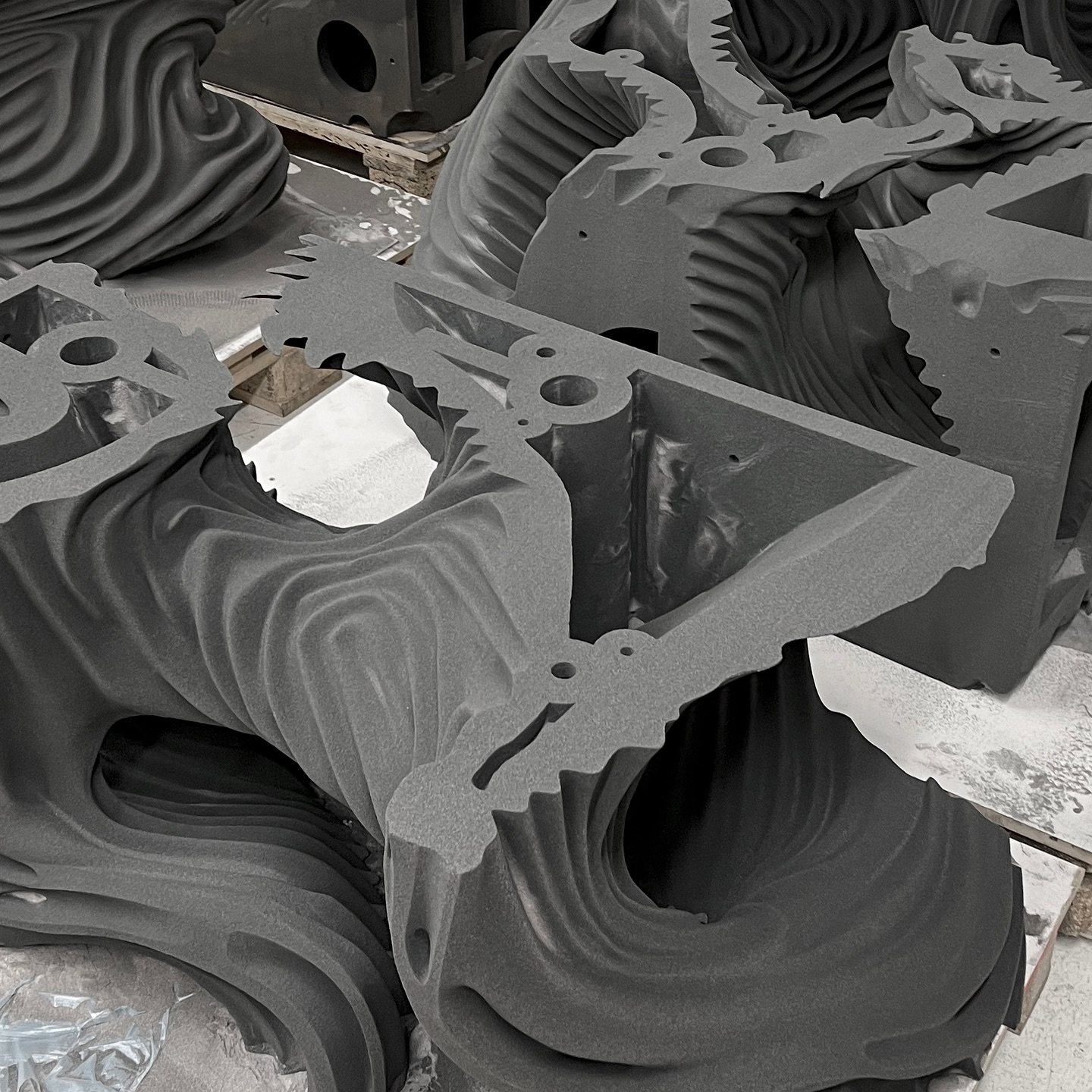 3D-printed sandstone pieces before assembly